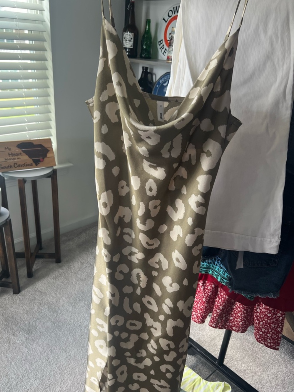 glam Olive and Cream Leopard-Print Slip Midi Dress